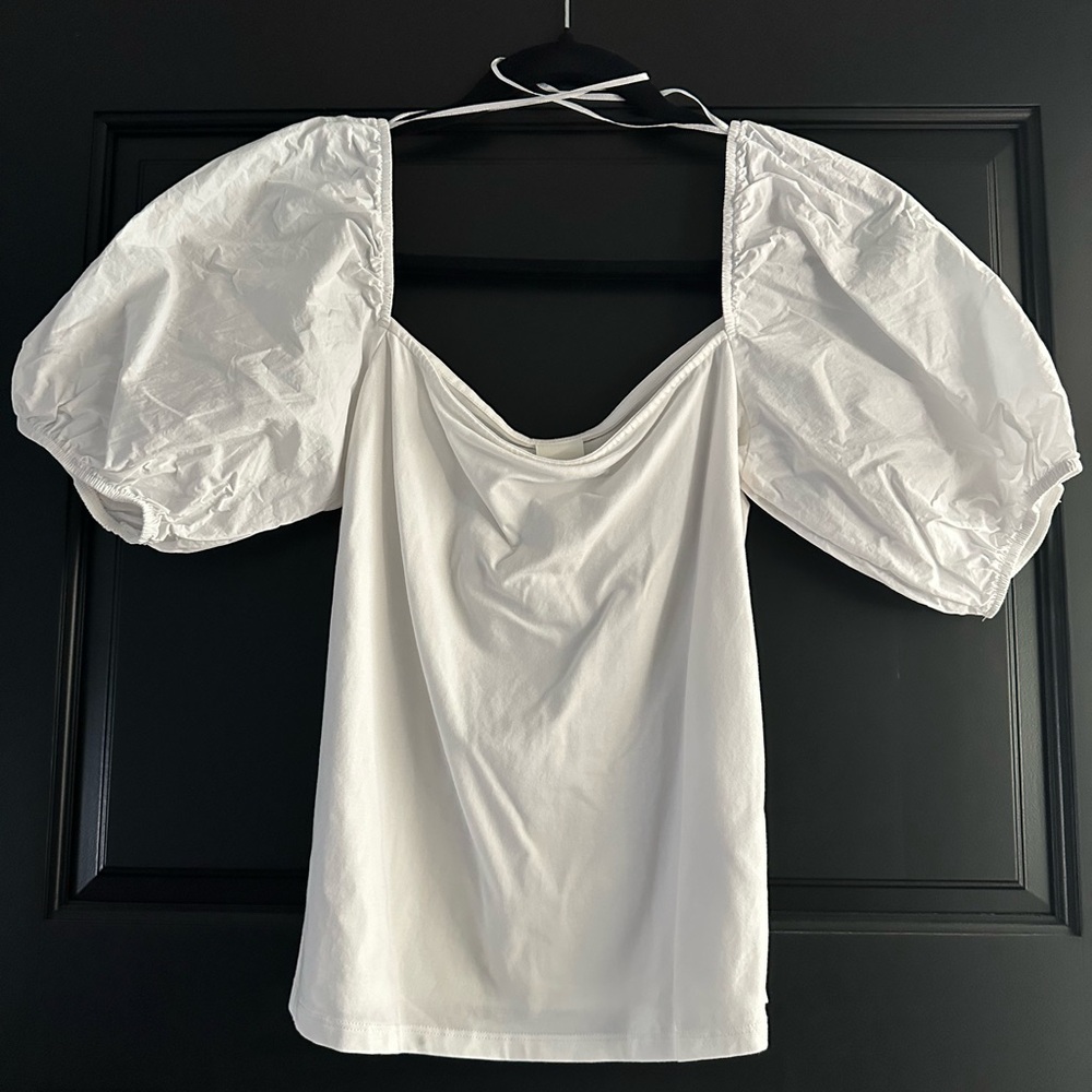 H&M White Short Sleeve Puffed Blouse